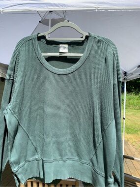 aerie Waffle-Knit Scoop Neck Long Sleeve Top -